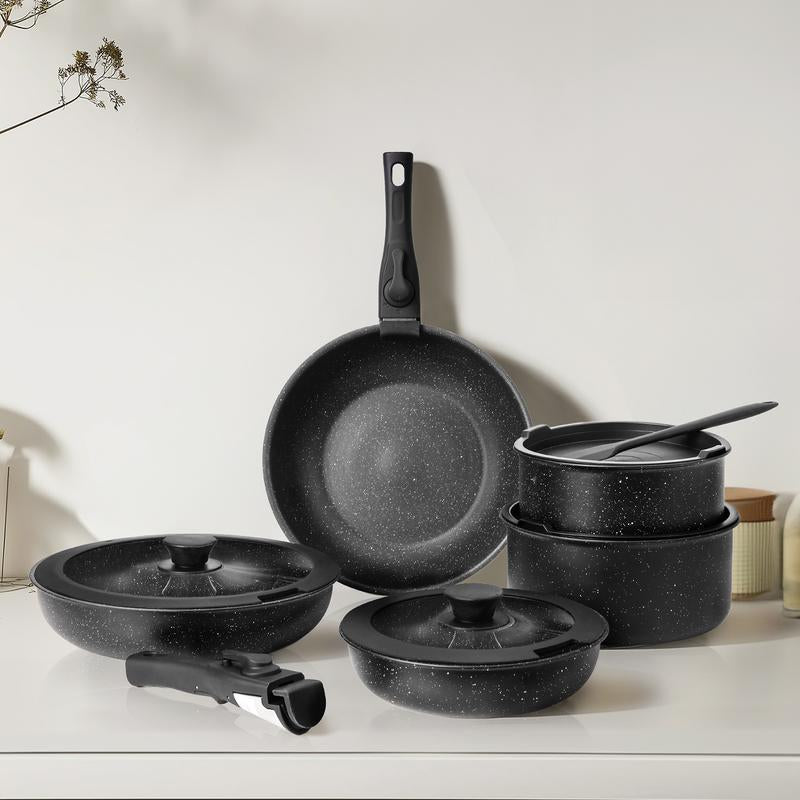[Summer Deal] 12 Pcs Pots and Pans Set Nonstick - Kitchen Cookware Set with Detachable Handle, Induction Cookware, Dishwasher Oven Safe Kitchenware Cooking