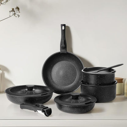 [Summer Deal] 12 Pcs Pots and Pans Set Nonstick - Kitchen Cookware Set with Detachable Handle, Induction Cookware, Dishwasher Oven Safe Kitchenware Cooking