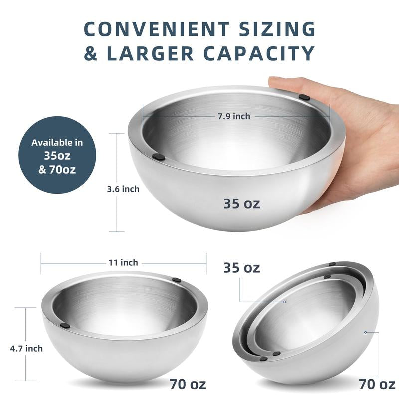 Dip Chiller Bowl - Large 35Oz Capacity - Frozen Ice Stainless Steel Party Serving Bowl - Insulated Dip Dish Platter Keeps Salsa, Guacamole, Condiments, Sauces, Salad & Food Hot or Cold (1 Bowl)