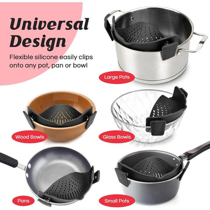 Pasta Strainer, Pot Strainer Clip on Silicone – Adjustable Clip on Strainer for Pots, Strainers and Colanders, Silicone Strainer, Food Strainer, Pasta Drainer, Colander (Black)