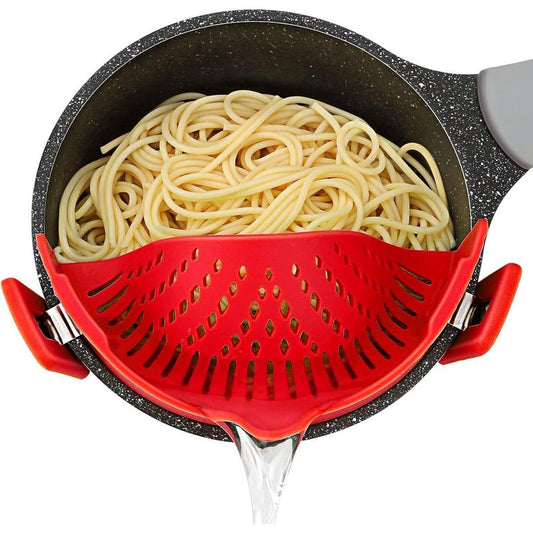 Pasta Strainer, Pot Strainer Clip on Silicone – Adjustable Clip on Strainer for Pots, Strainers and Colanders, Silicone Strainer, Food Strainer, Pasta Drainer, Colander (Black)