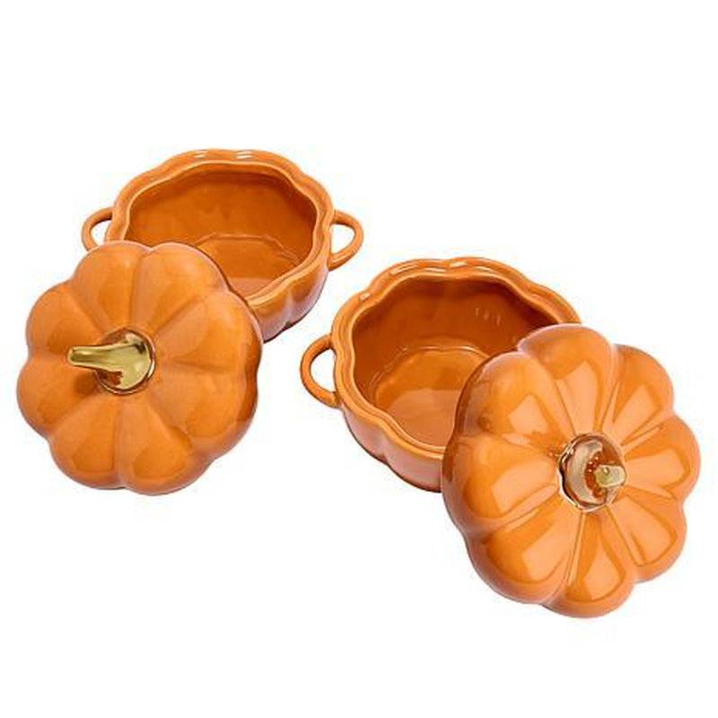 Kitchenhq 2-Pack 14 Oz. Pumpkin Stoneware Casseroles