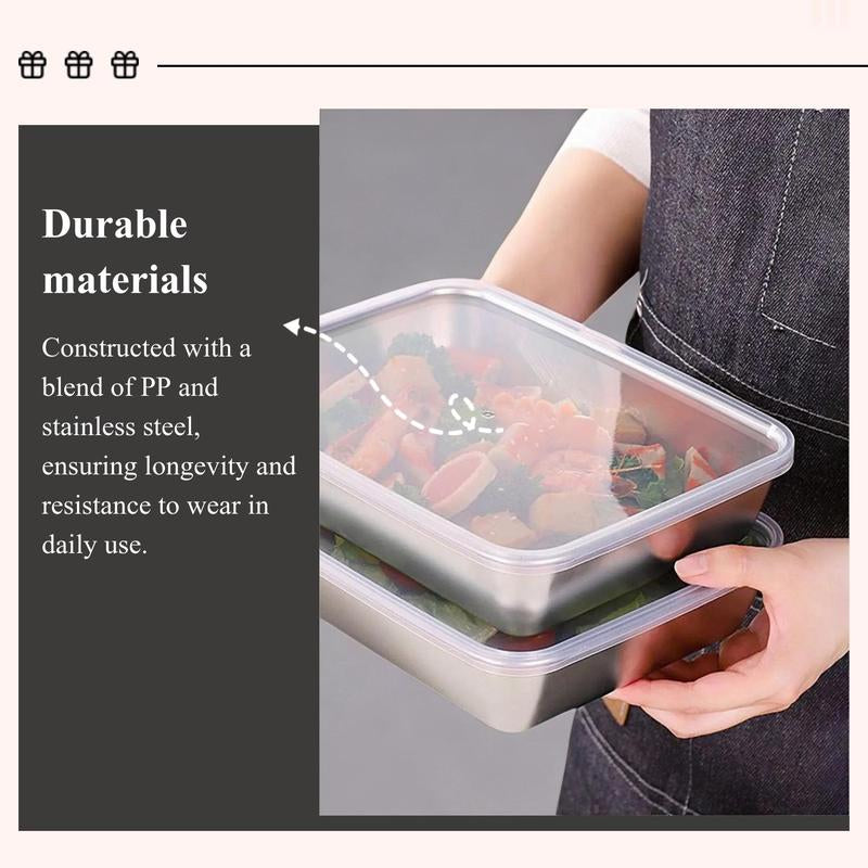 Stainless Steel Food Storage Box, 3 Counts/Set Square Food Storage Container, Durable Bento Box with Lid, Lunch Box, Kitchen Gadgets Sealing, Travel Accessories, Kitchen Gadgets Utensils