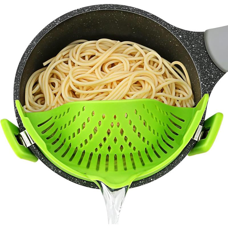 Pasta Strainer, Pot Strainer Clip on Silicone – Adjustable Clip on Strainer for Pots, Strainers and Colanders, Silicone Strainer, Food Strainer, Pasta Drainer, Colander (Black)