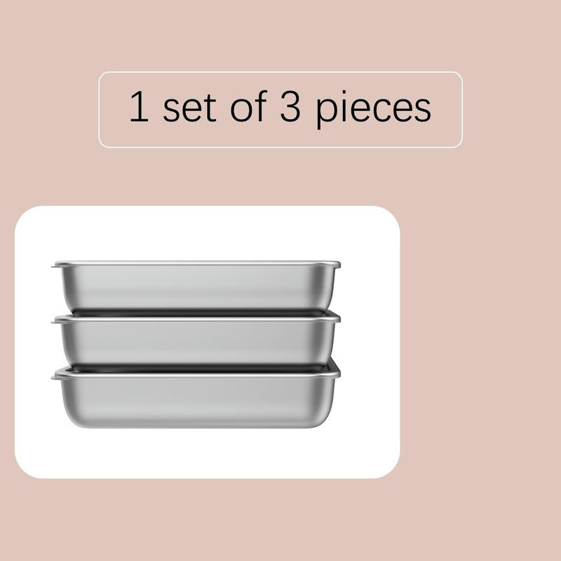 Stainless Steel Food Storage Box, 3 Counts/Set Square Food Storage Container, Durable Bento Box with Lid, Lunch Box, Kitchen Gadgets Sealing, Travel Accessories, Kitchen Gadgets Utensils
