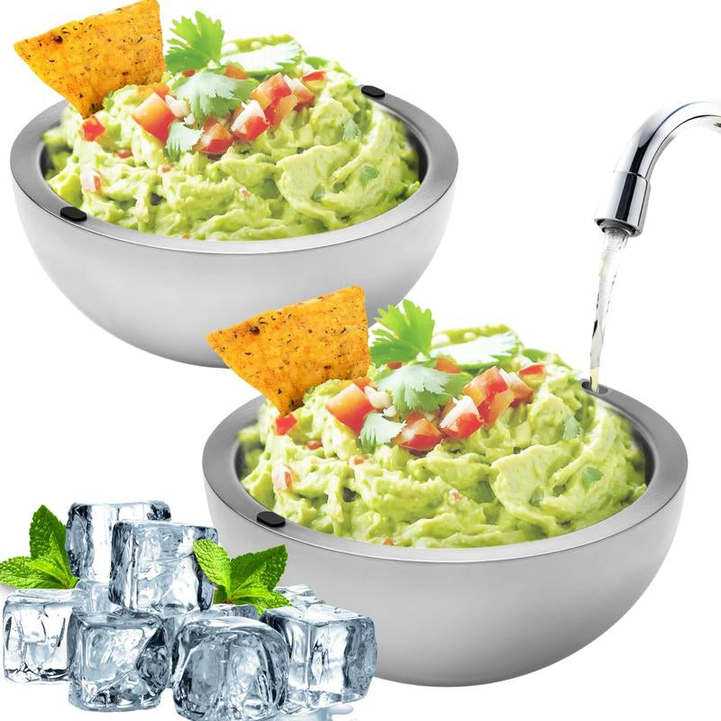Dip Chiller Bowl - Large 35Oz Capacity - Frozen Ice Stainless Steel Party Serving Bowl - Insulated Dip Dish Platter Keeps Salsa, Guacamole, Condiments, Sauces, Salad & Food Hot or Cold (1 Bowl)