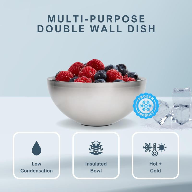 Dip Chiller Bowl - Large 35Oz Capacity - Frozen Ice Stainless Steel Party Serving Bowl - Insulated Dip Dish Platter Keeps Salsa, Guacamole, Condiments, Sauces, Salad & Food Hot or Cold (1 Bowl)